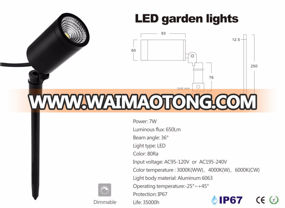 High quality AC110V/220V outdoor IP67 7W LED garden light