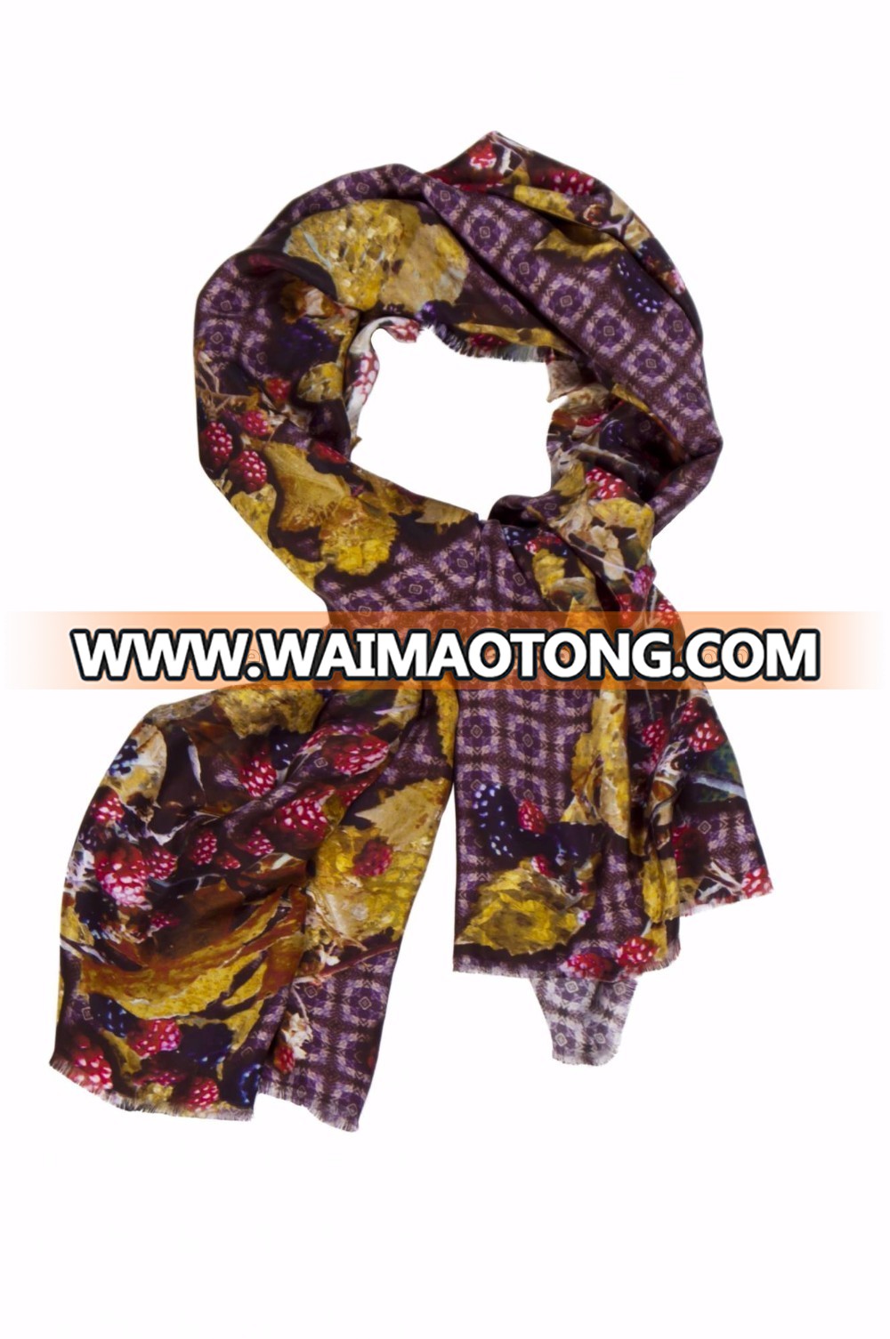 Printed Pattern and Square Style of Length digital print custom design silk scarf