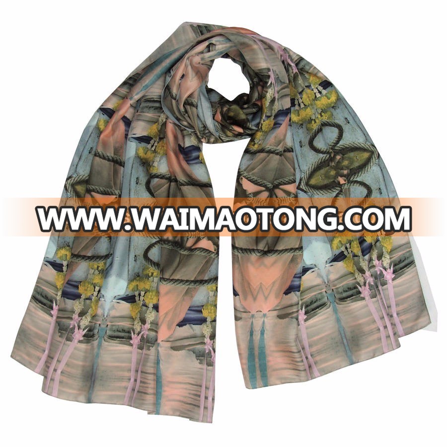 Printed Pattern and Square Style of Length digital print custom design silk scarf