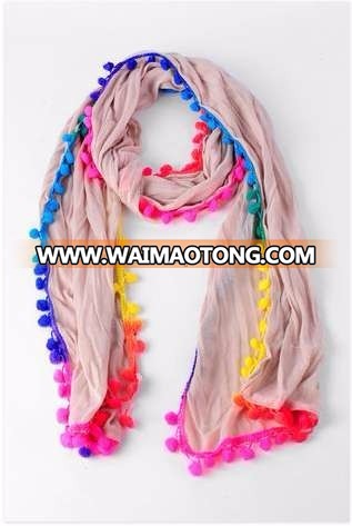 ladies custom dyed Cotton Scarves Pom Pom Scarf