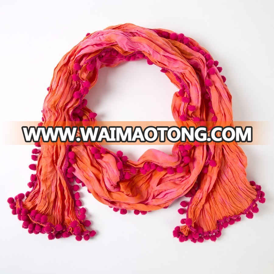 ladies custom dyed Cotton Scarves Pom Pom Scarf