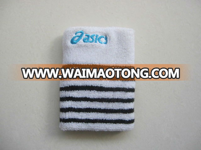 Custom design terry striped elastic basketball wristband ourdoor sports sweat wrisband