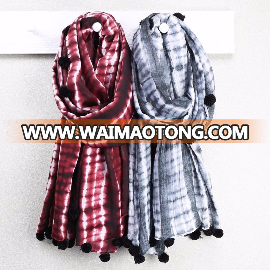 Indian manual fashion Accessories 2017 18 Viscose Spun Scarves Pom Pom Scarf