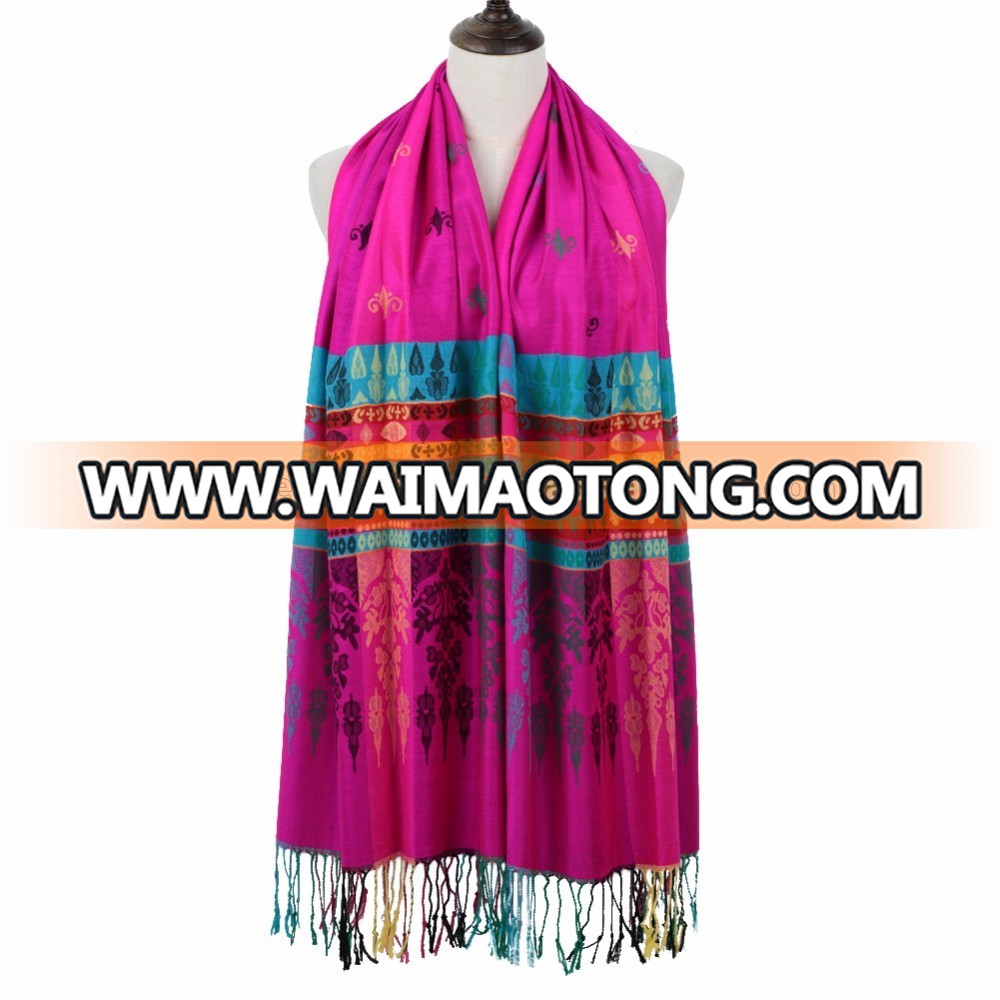 With Tassel Fashion Long Shawl Winter Warm Pattern Woven Jacquard Shawls Scarf