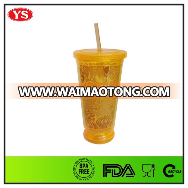 16oz double wall plastic tumbler with LED & straw