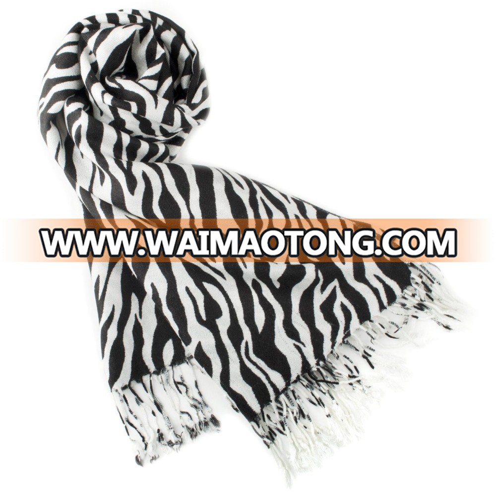 Vintage printing Plain fringe Animal Skin Printed Pashmina Shawls & Scarves