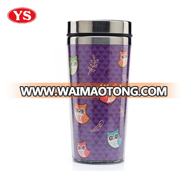 16 ounce photo insert inner stainless outer plastic thermal mug wholesale