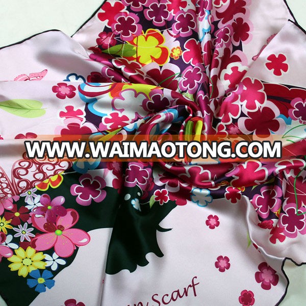 2015 Flower large square satin plain 100 silk scarves