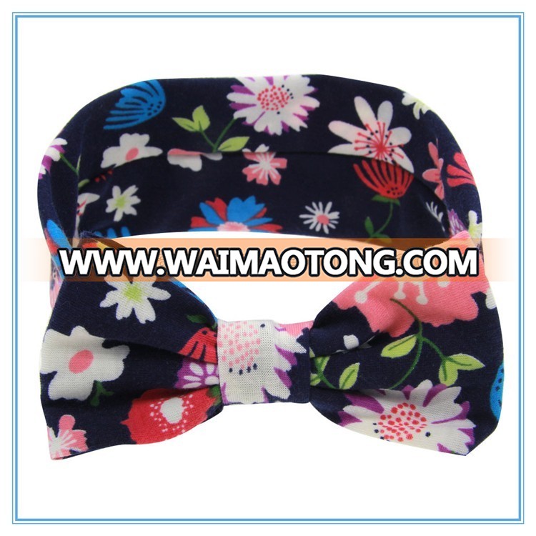 In stock baby headband bow 100% cotton turban headband floral pattern