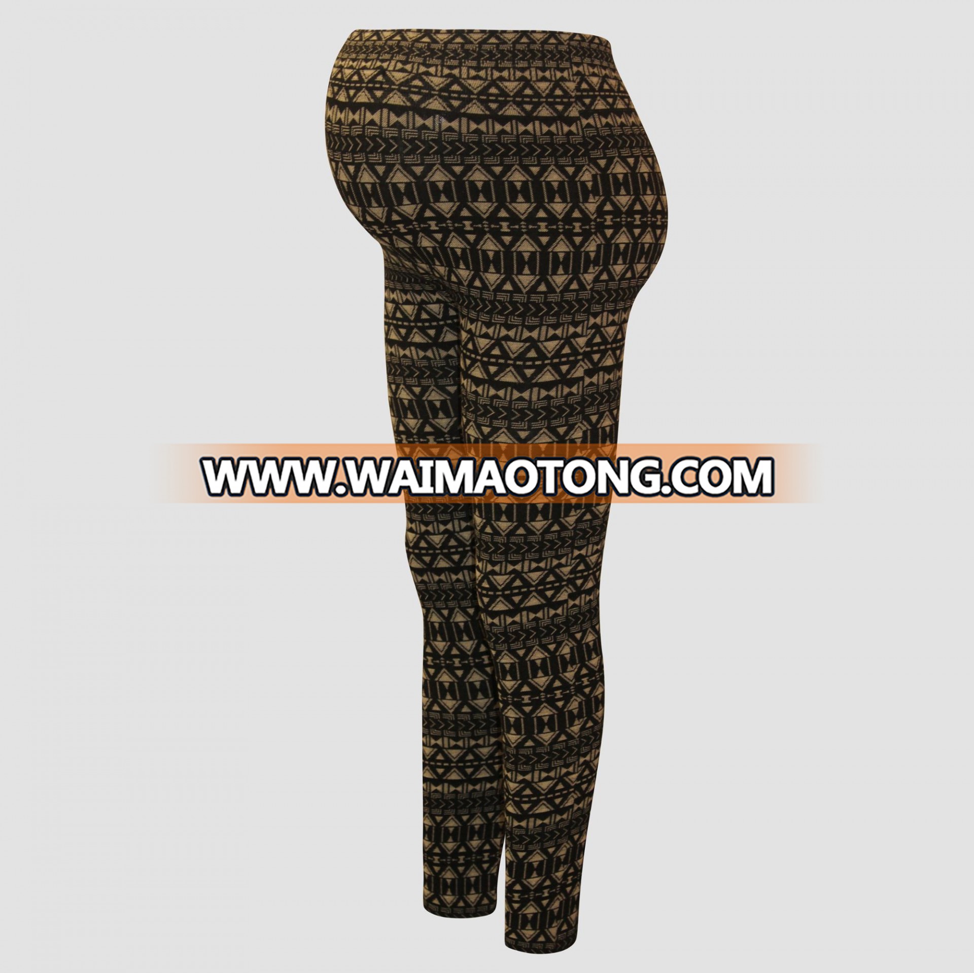 Maternity Elasticity Skinny Tribal Jacquard Seamless Leggings with Fleece Lined