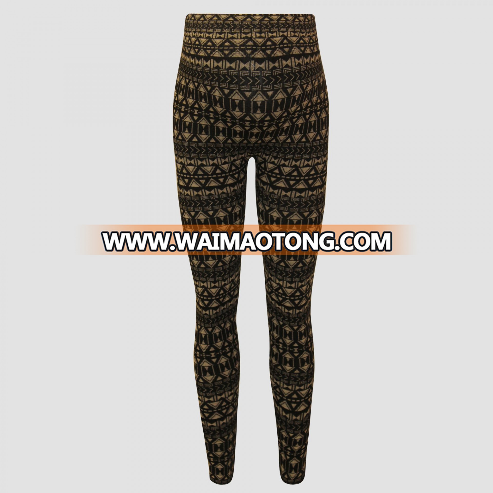 Maternity Elasticity Skinny Tribal Jacquard Seamless Leggings with Fleece Lined