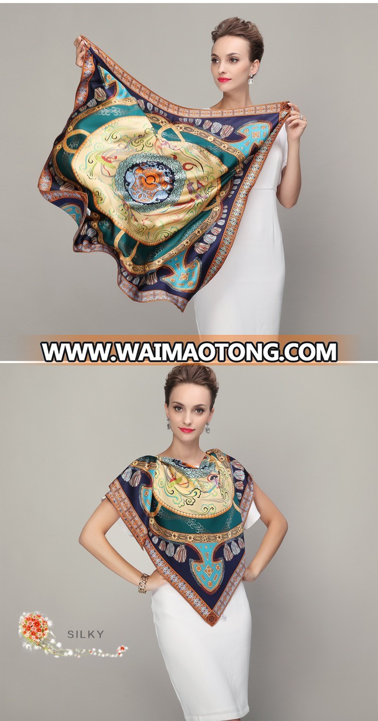 January Koma oem scarves 100 silk satin square scarves for ladies