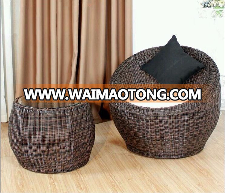 All Weather Rattan Bird Nest Furniture Chair and Modern Coffee Table Set in Outdoor