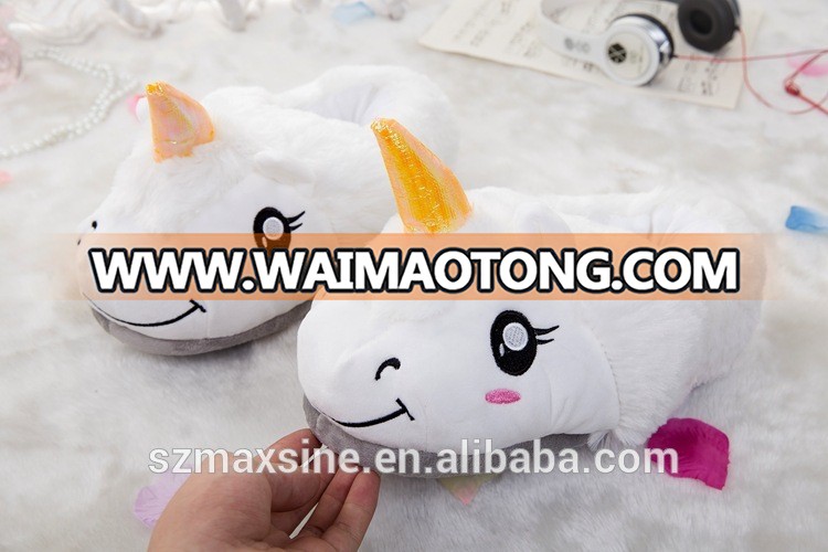 Winter Cartoon Cotton Heel Cover Soft Plush Unicorn Stuffed Toy Warm Slippers Shoes