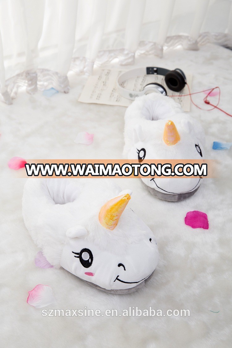 Winter Cartoon Cotton Heel Cover Soft Plush Unicorn Stuffed Toy Warm Slippers Shoes