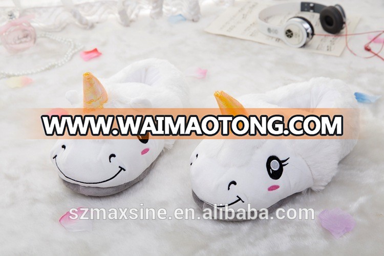 Winter Cartoon Cotton Heel Cover Soft Plush Unicorn Stuffed Toy Warm Slippers Shoes