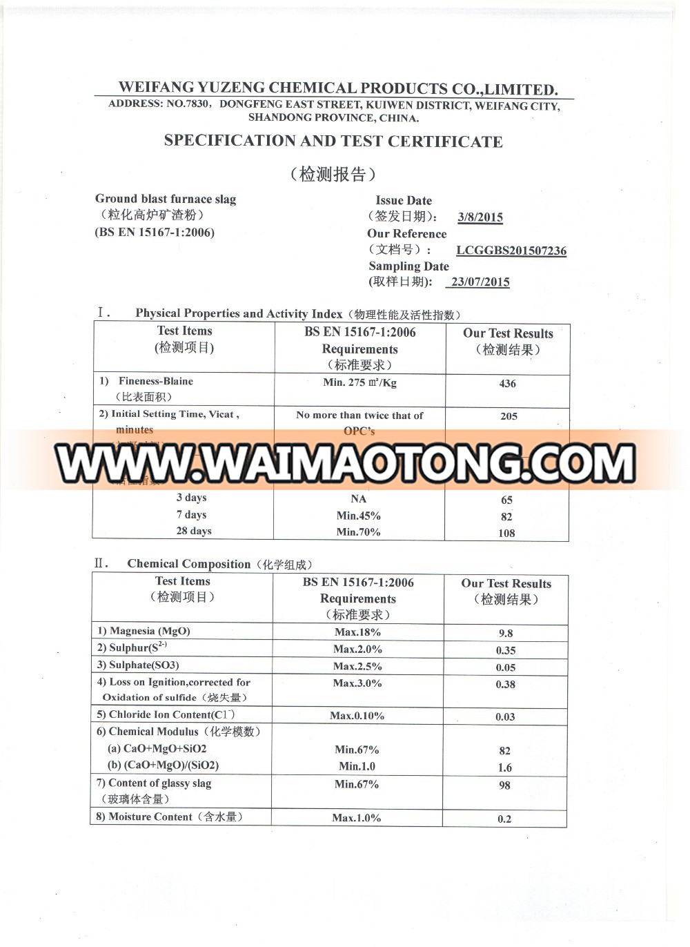 GRANULATED BLAST FURNACE SLAG POWDER IN CEMENT/GGBS/GGBFS