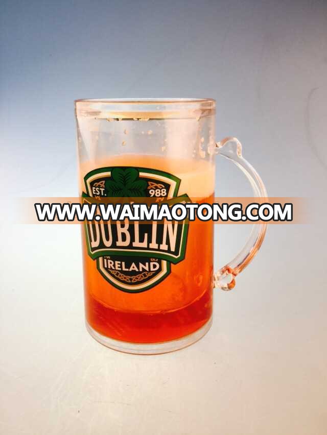 BE-006 420ml hot selling summer plastic beer ice mug with green liquid