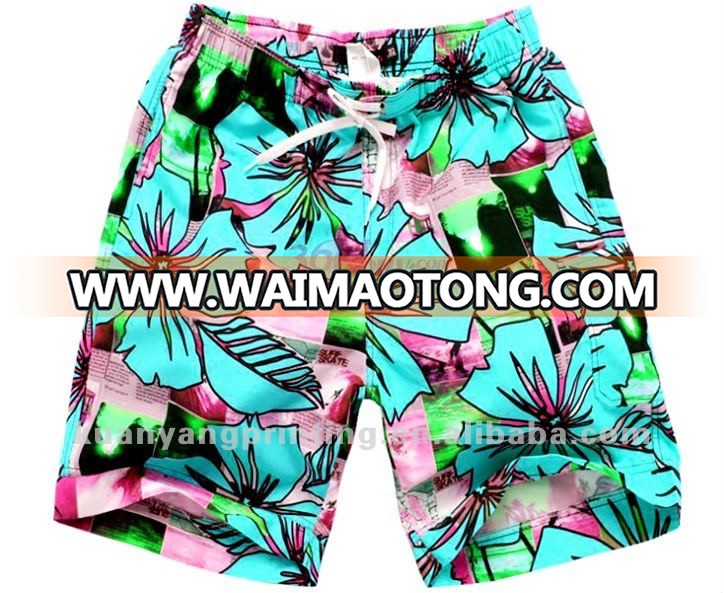 Waterproof Poly Spandex printed satin Beach Shorts stock fabric