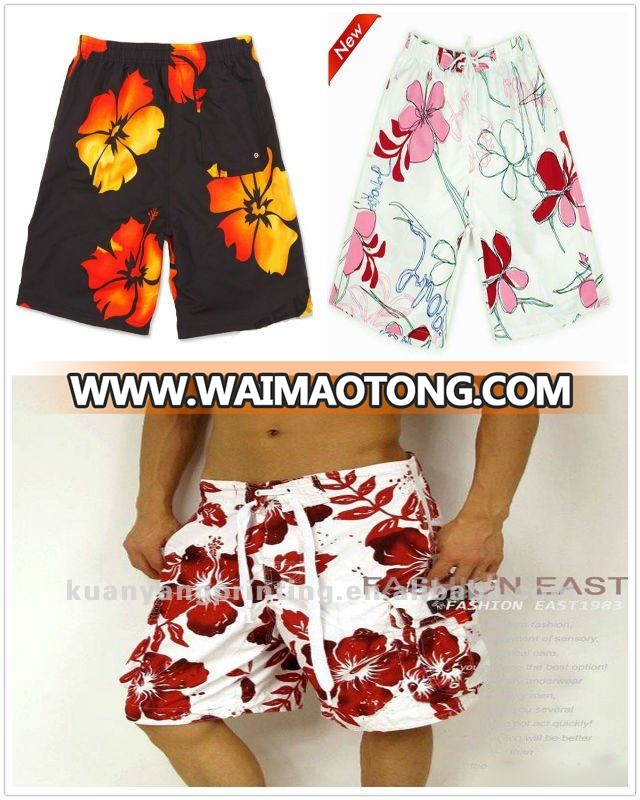 Waterproof Poly Spandex printed satin Beach Shorts stock fabric