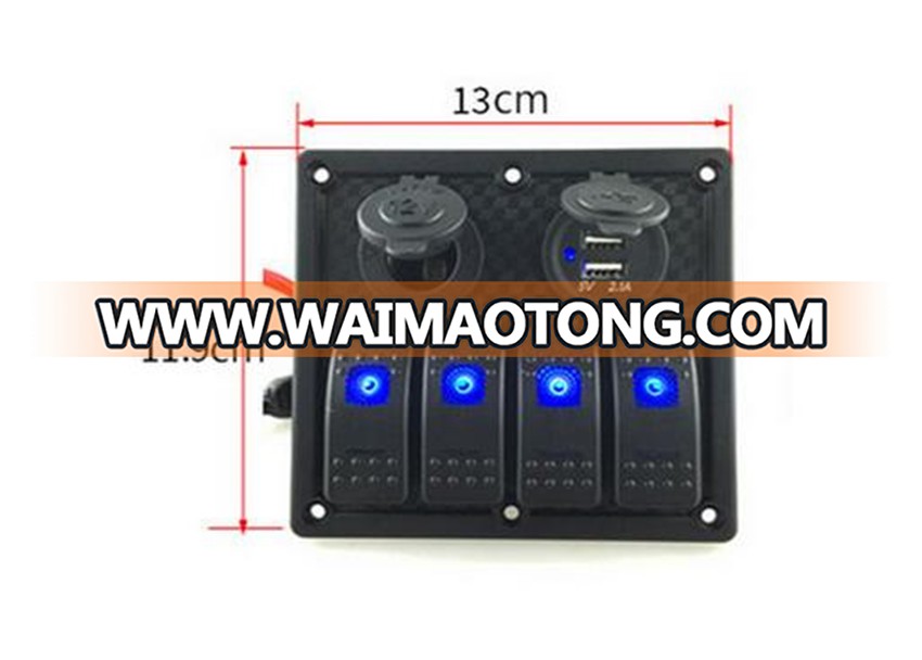 4 Gang Boat Marine 12V LED Switch Panel Rocker Switch Panel Dual USB Cigarette Lighter Socket Auto Car Accessories CA4364