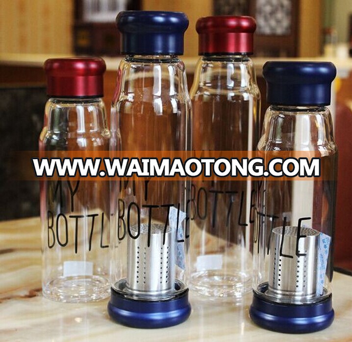 Tea bottle with filter/fruit juice glass bottle/my bottle glass tea infuser bottle